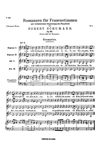 Various Choral Works -- Romances, Op. 91, Nos. 7-12; Spanish Songs, Op. 74; Minnespiel, Op. 101