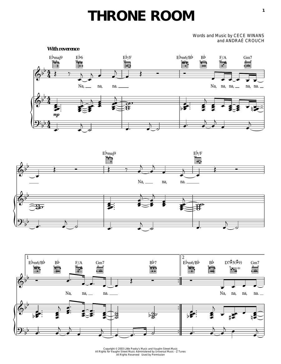 Throne Room Piano, Vocal, Guitar scores gallery preview page 1