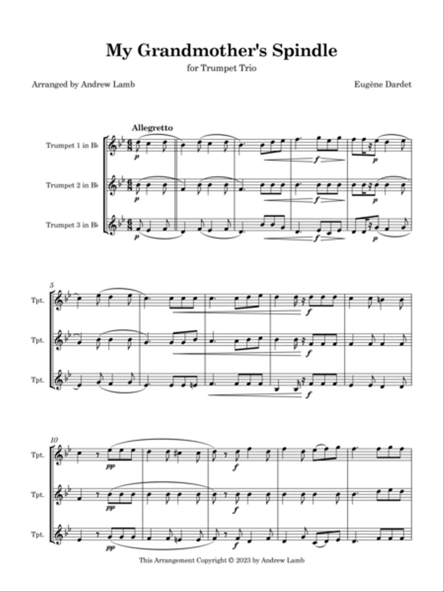 Le Fuseau de ma Grand'mère, Op.21 (arr. for Trumpet Trio) Trumpet Trio scores gallery preview page 3