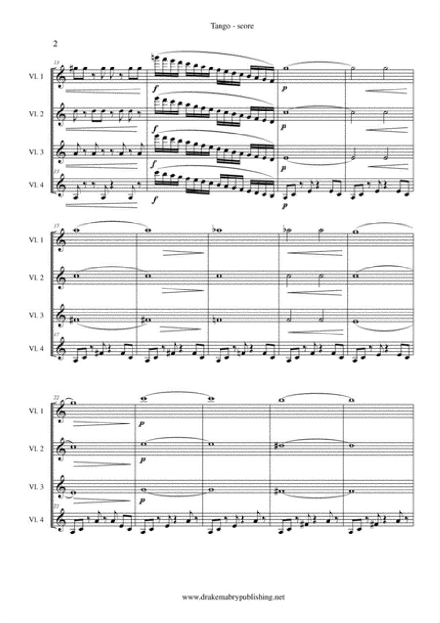 Tango (4 violins) Violin scores gallery preview page 2