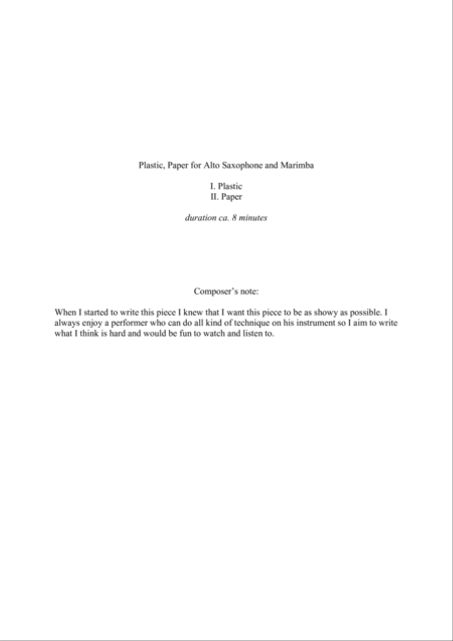 Plastic, Paper for Alto Saxophone and Marimba Alto Saxophone scores gallery preview page 2