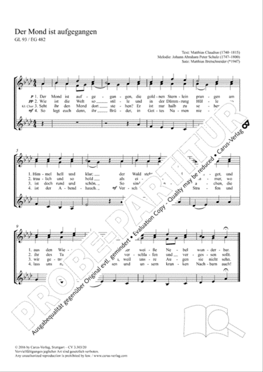 The silvery moon is beaming (Der Mond ist aufgegangen) SSA scores gallery preview page 2