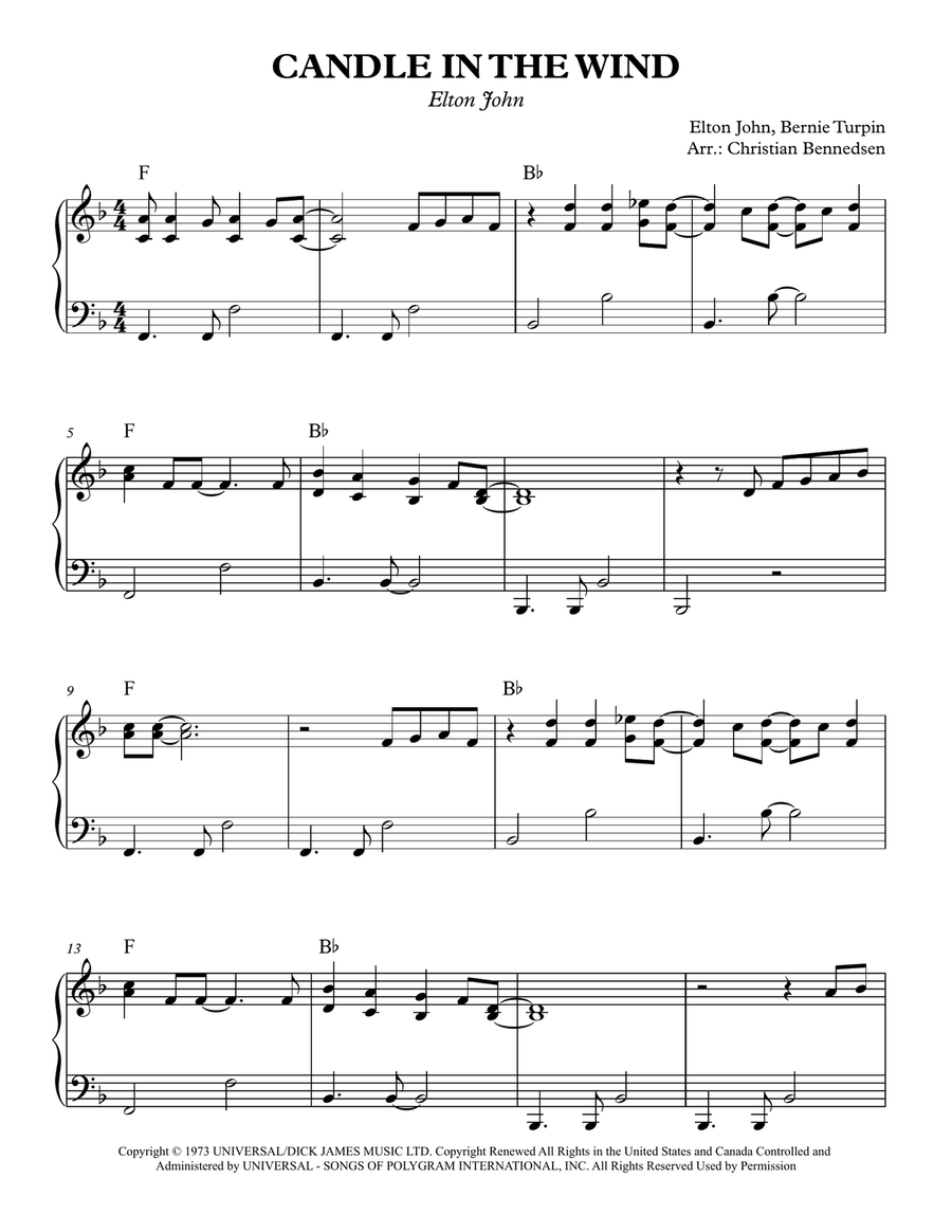 Candle In The Wind Easy Piano scores gallery preview page 1