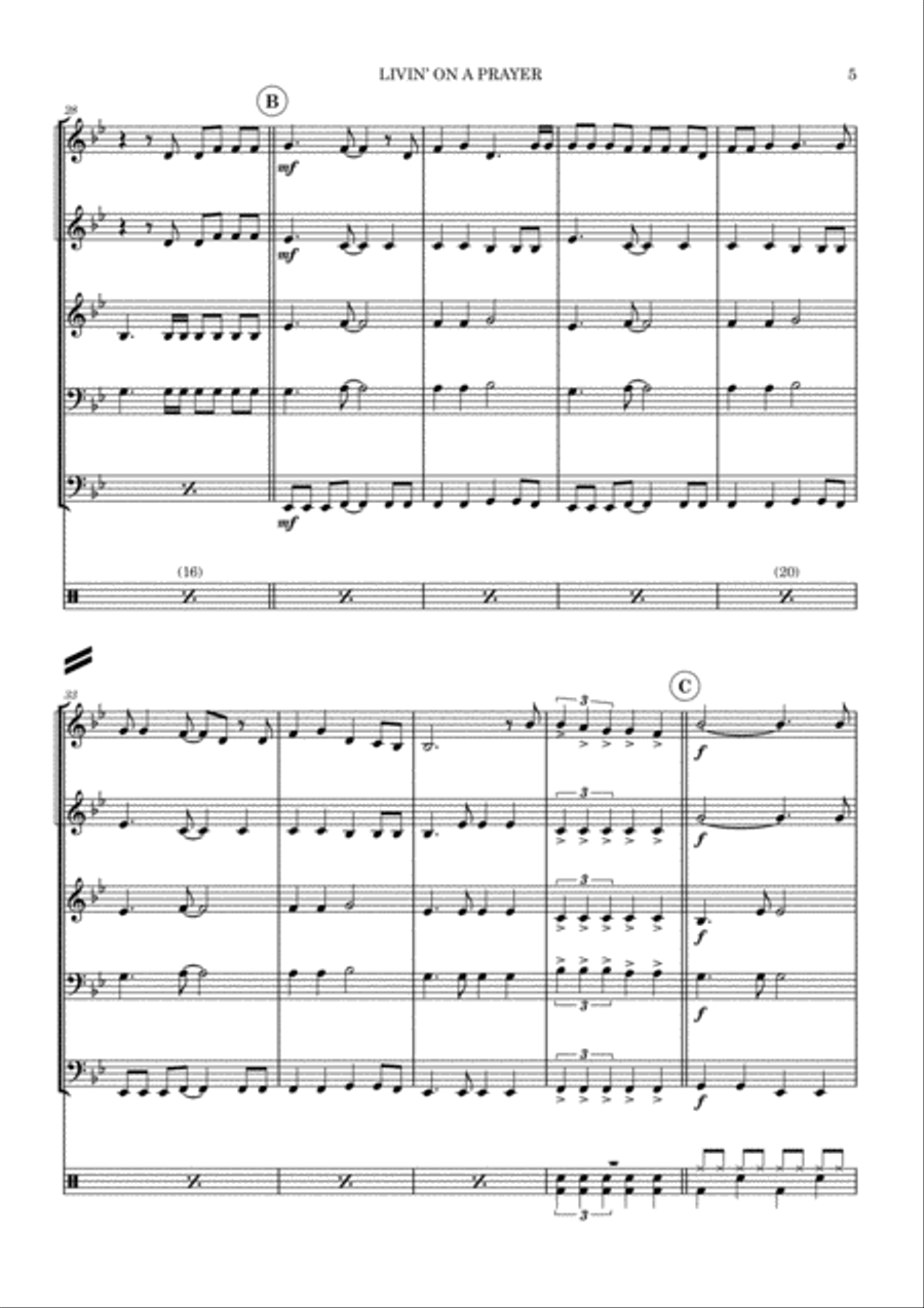 Livin' On A Prayer Brass Ensemble scores gallery preview page 5