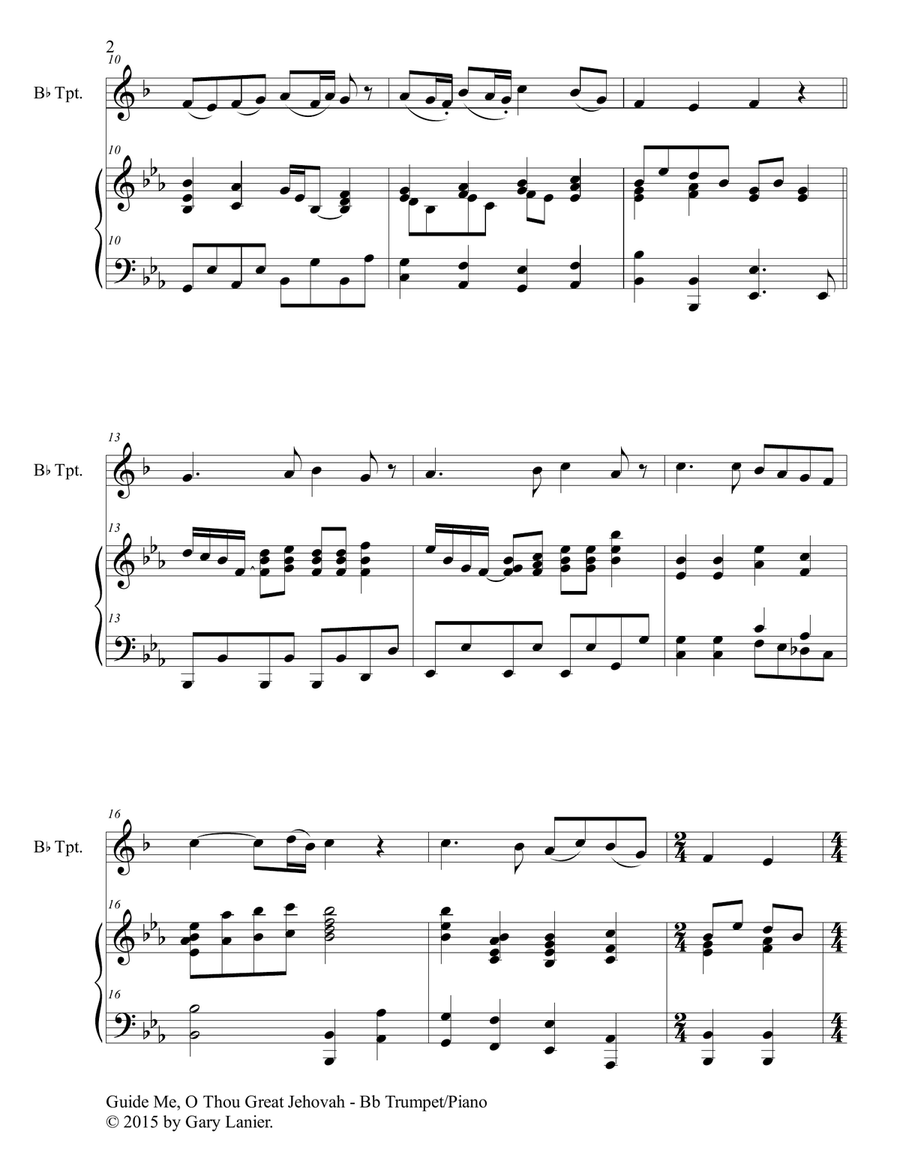 GUIDE ME, O THOU GREAT JEHOVAH (Duet – Bb Trumpet and Piano/Score and Parts) Trumpet Duet scores gallery preview page 3