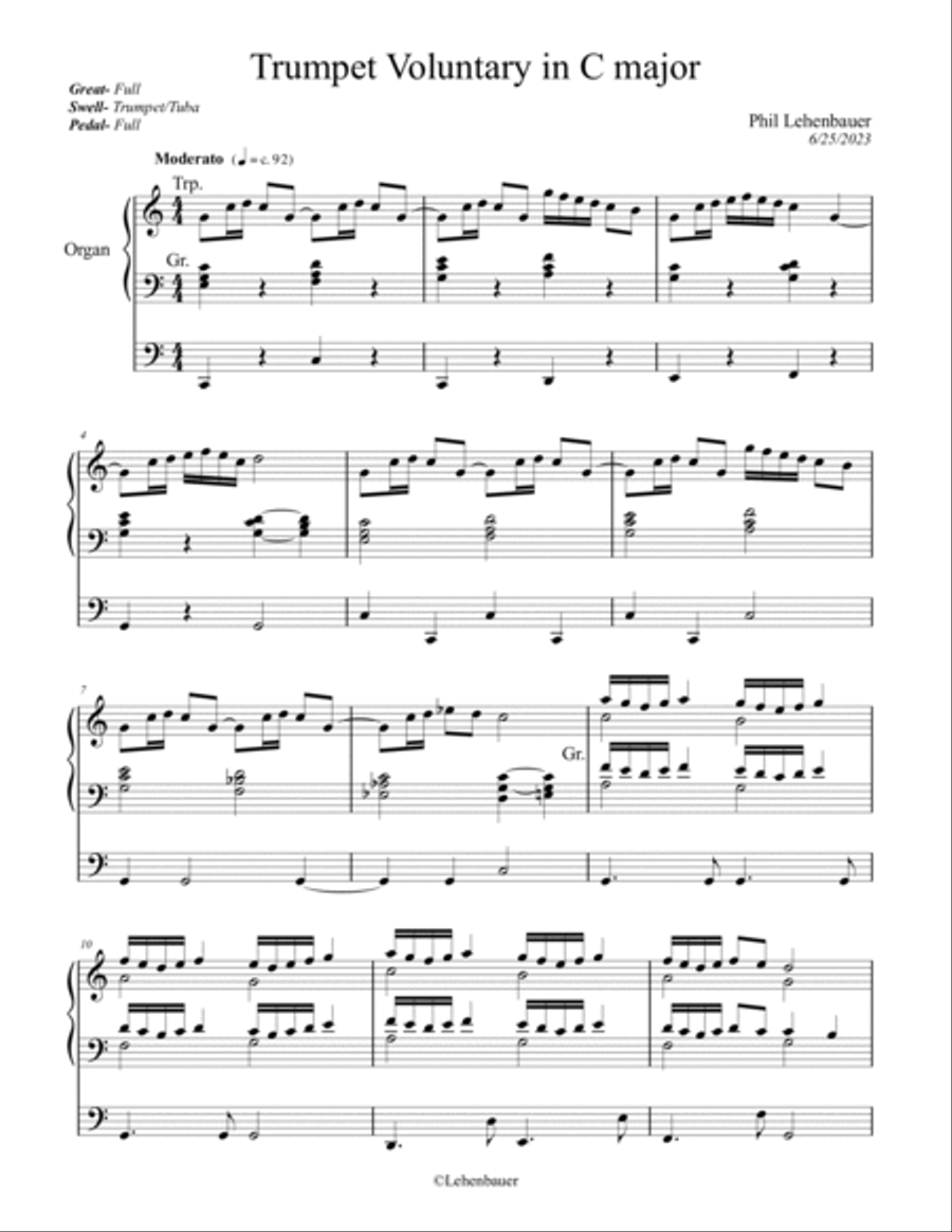 Trumpet Voluntary in C Major, organ work by Phil Lehenbauer Trumpet scores gallery preview page 2