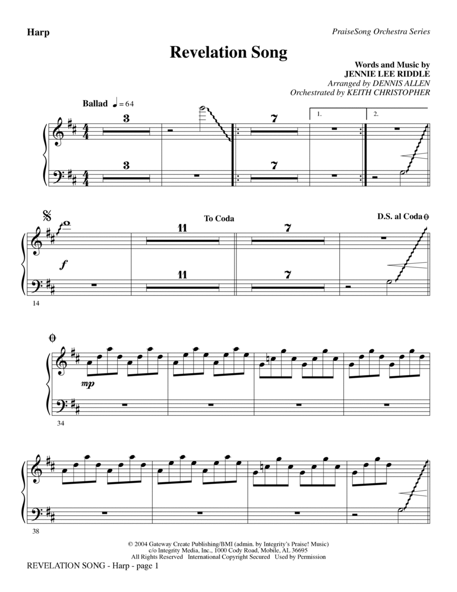 Revelation Song - Harp Harp scores gallery preview page 1