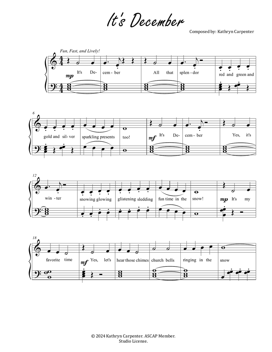 It's December (Easy Piano) Easy Piano scores gallery preview page 1