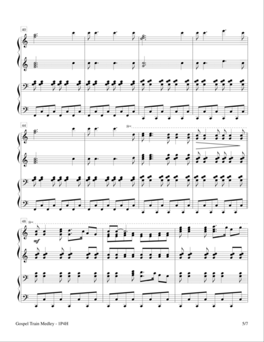 Gospel Train Medley (1 Piano, 4-Hands) 1 Piano, 4-Hands scores gallery preview page 5