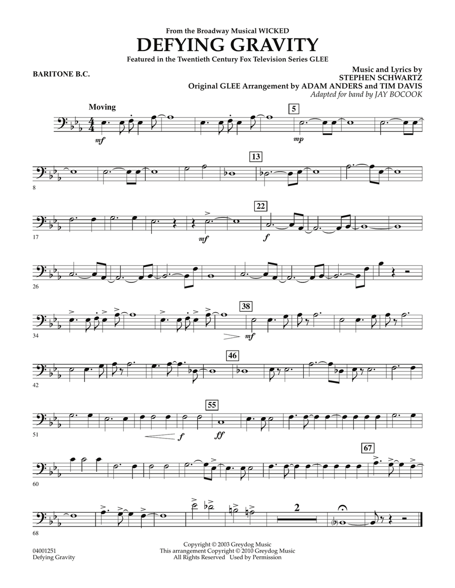 Defying Gravity (from Wicked) - Baritone B.C. Concert Band scores gallery preview page 1