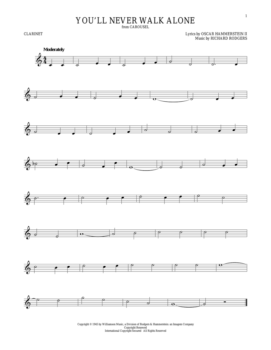 You'll Never Walk Alone (from Carousel) Clarinet Solo scores gallery preview page 1