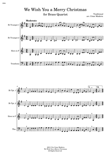 We Wish You A Merry Christmas - Brass Quartet (Full Score and Parts) image number null