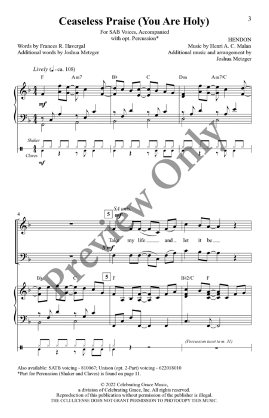Ceaseless Praise (You Are Holy) SAB 3-Part scores gallery preview page 2
