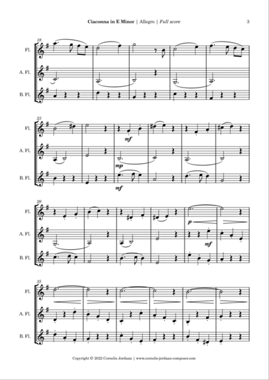 Ciaconna in e minor, for flute trio Flute Trio scores gallery preview page 3