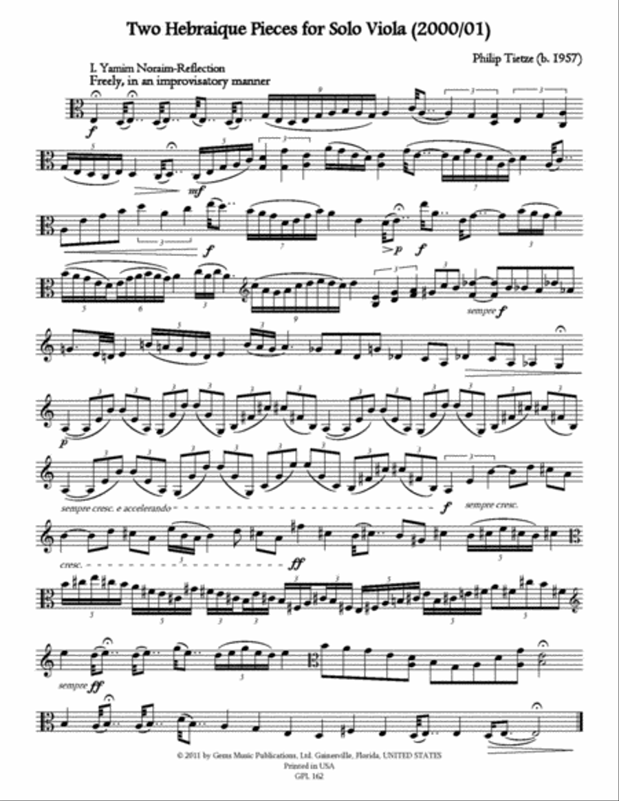 Two Hebraique Pieces (2000/01) for solo viola Viola Solo scores gallery preview page 2