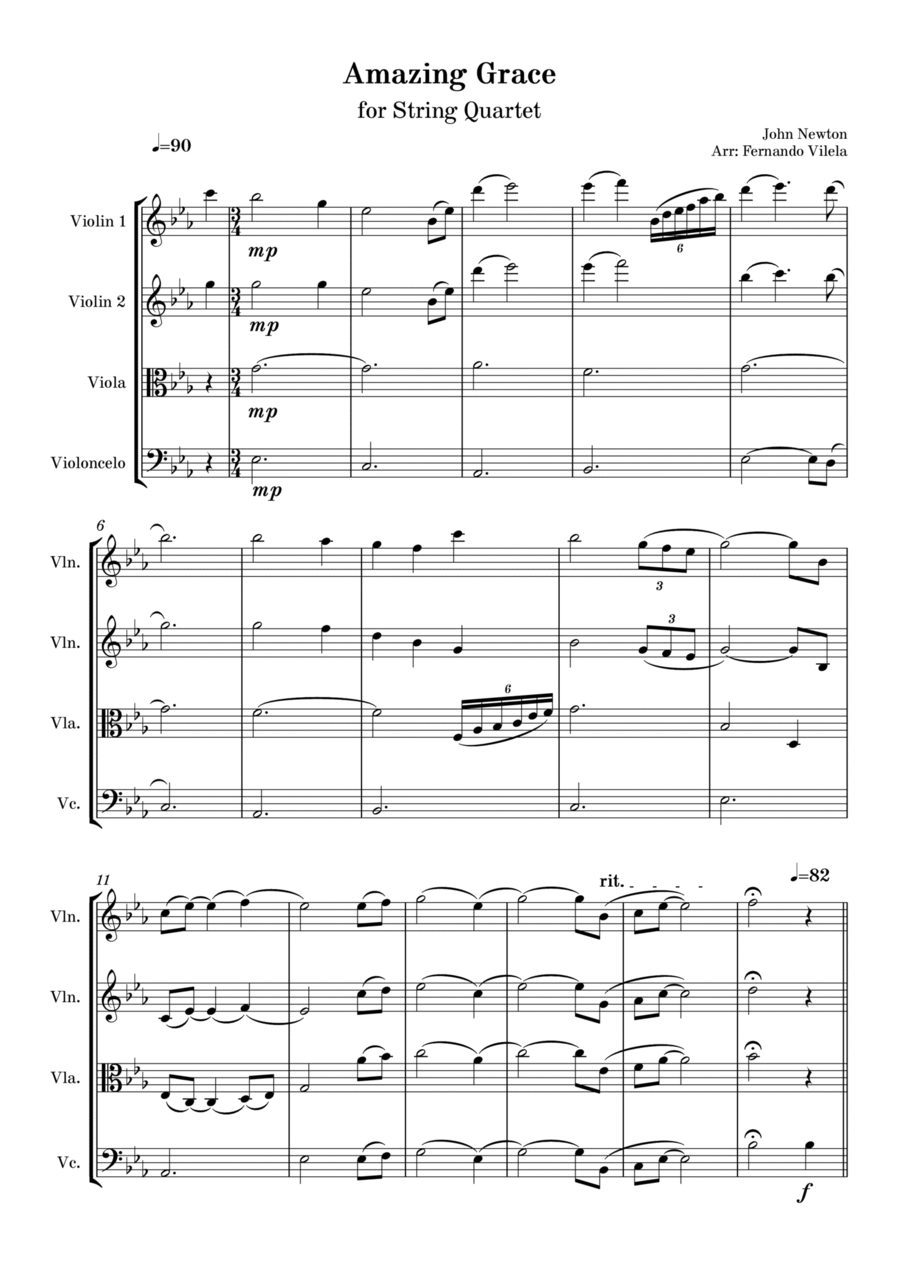 Amazing Grace (String Quartet) - Eb String Quartet scores gallery preview page 1