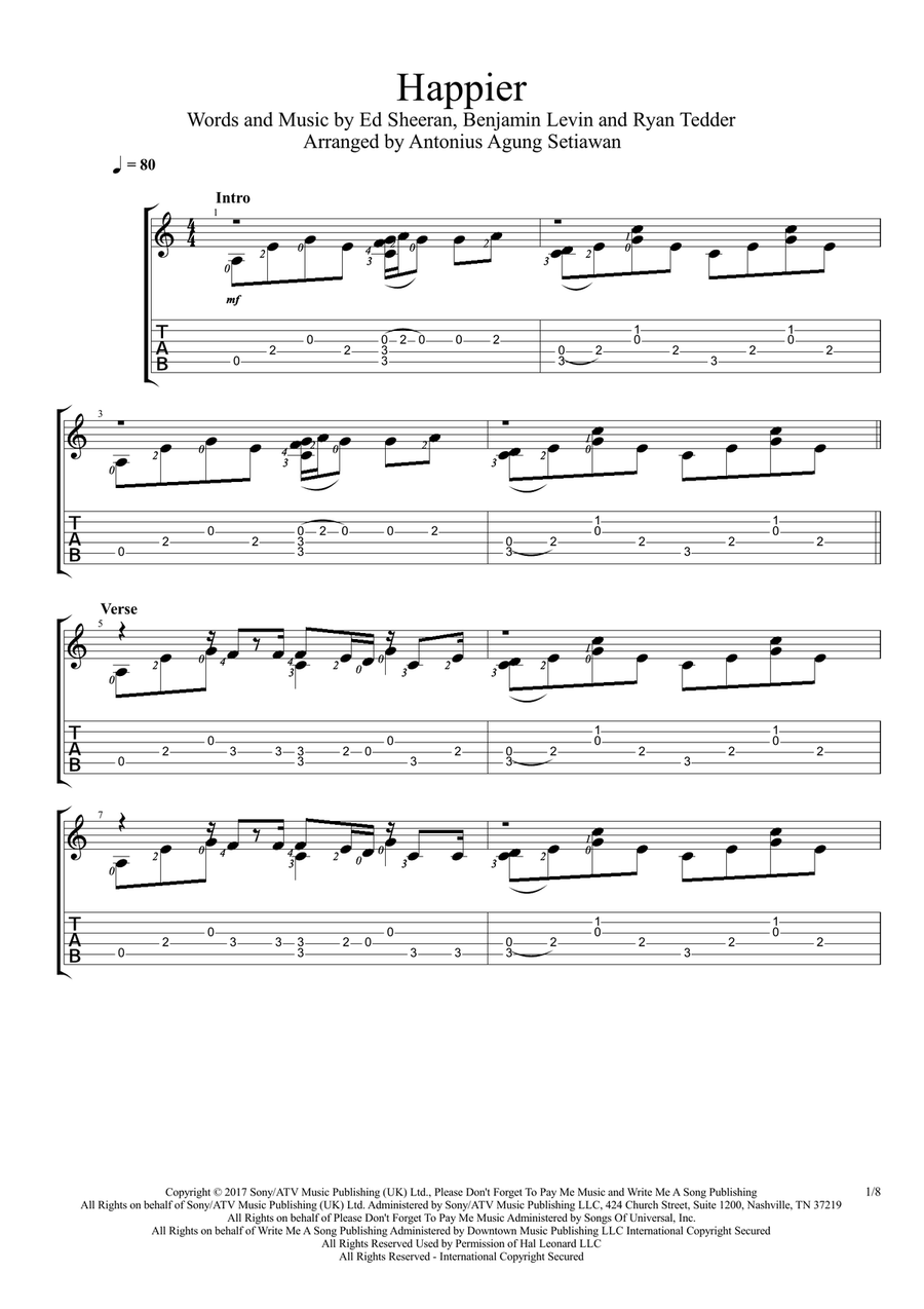 Happier Guitar Tablature scores gallery preview page 1