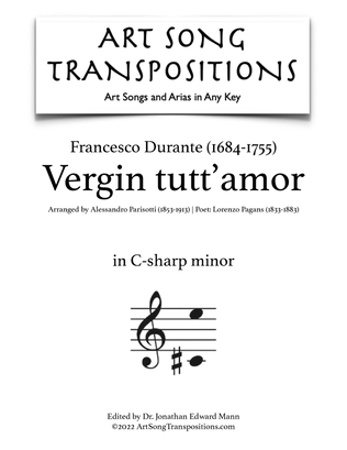 Book cover for DURANTE: Vergin tutt'amor (transposed to C-sharp minor)