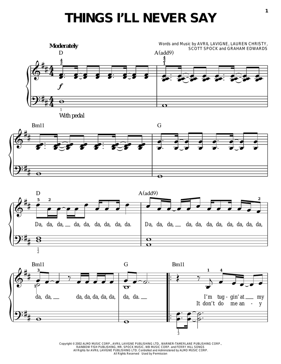 Things I'll Never Say Easy Piano scores gallery preview page 1