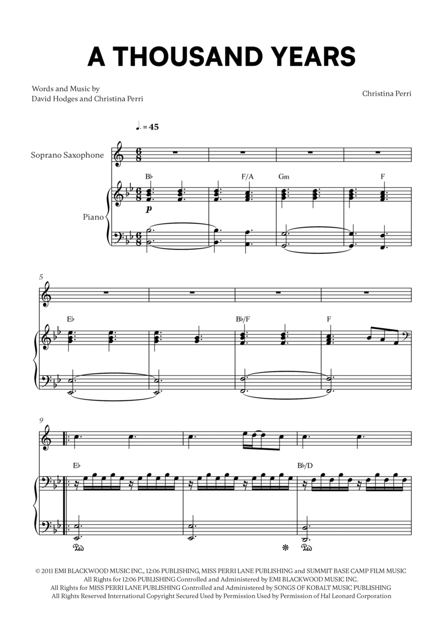 A Thousand Years Soprano Saxophone scores gallery preview page 1