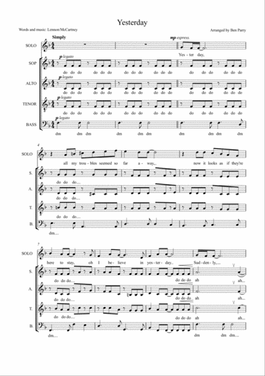 Yesterday Yesterday 4-Part scores gallery preview page 1