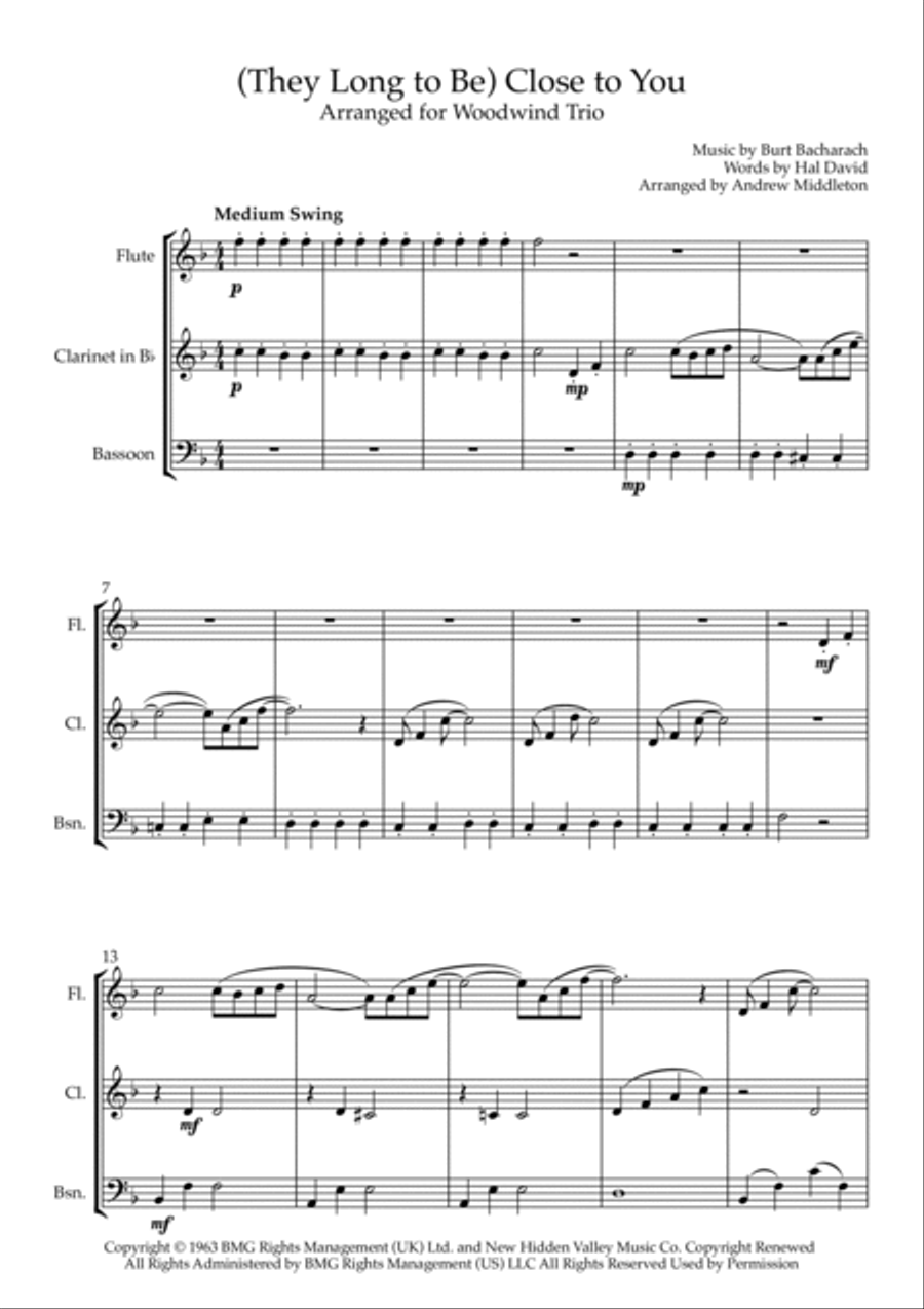 (they Long To Be) Close To You Woodwind Trio scores gallery preview page 3