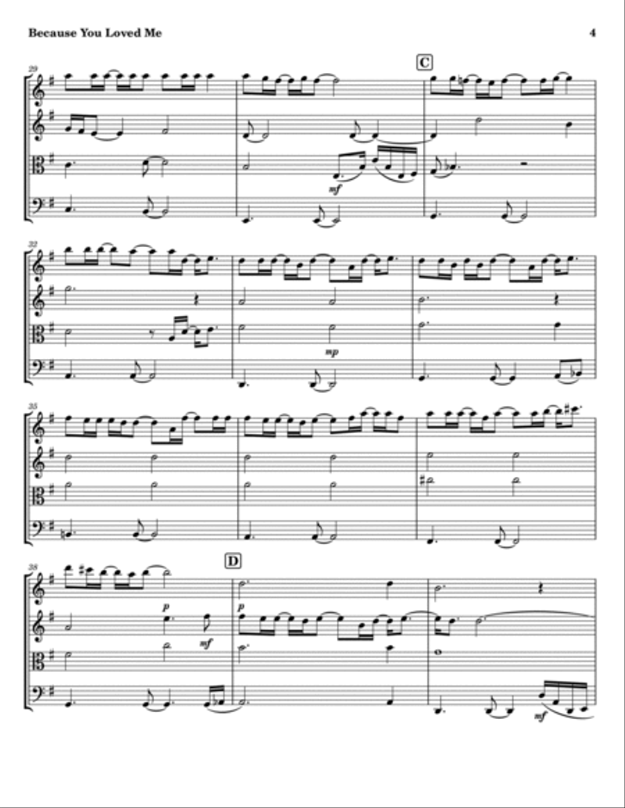 Because You Loved Me String Quartet scores gallery preview page 4