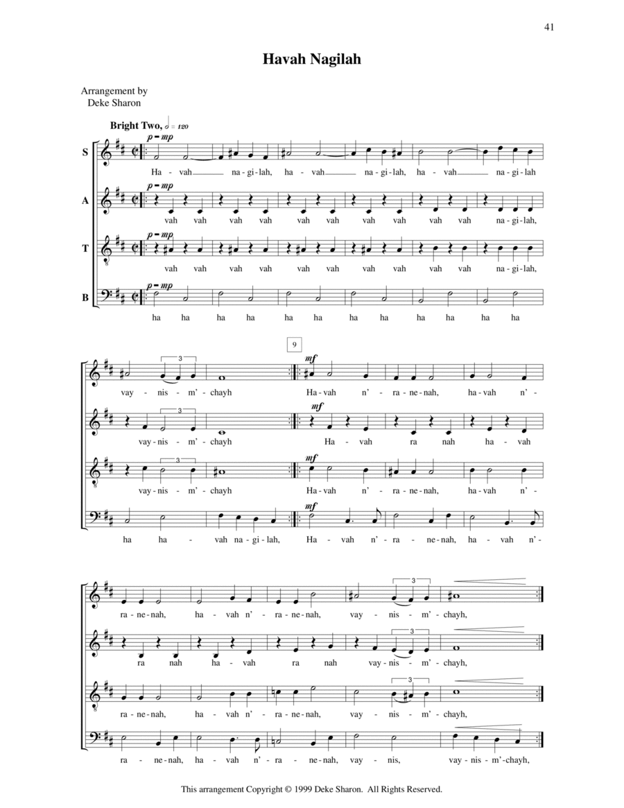 Havah Nagila 4-Part scores gallery preview page 1