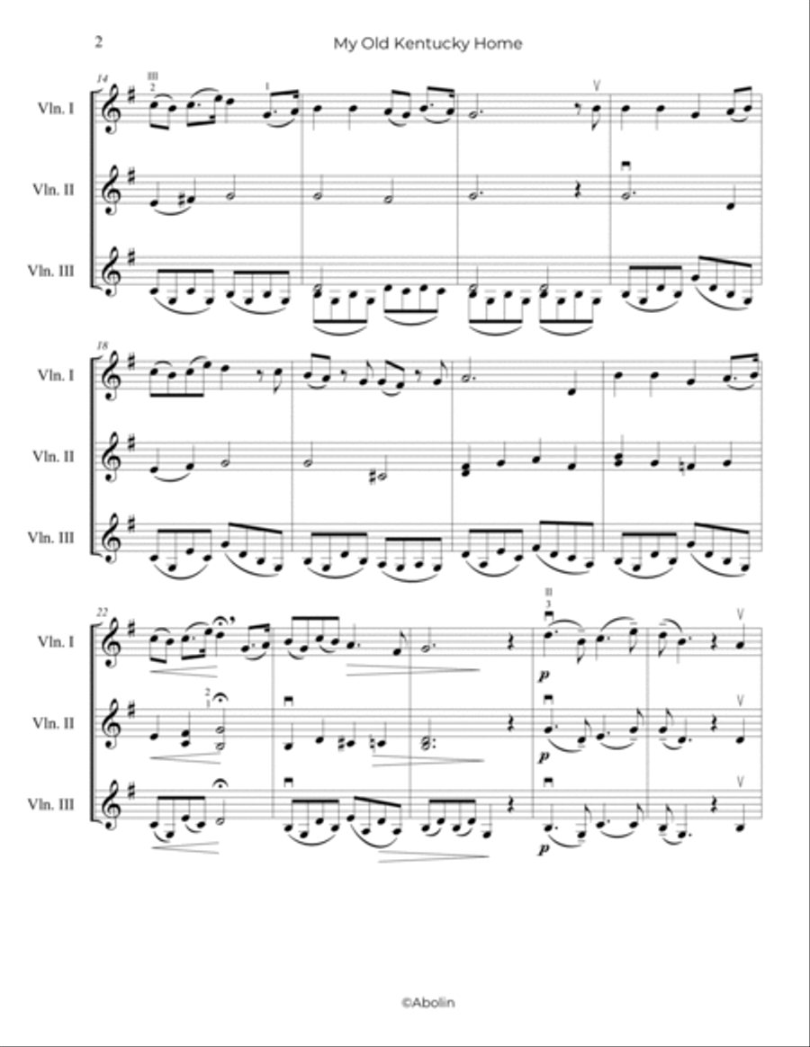 Foster: My Old Kentucky Home - Violin Trio