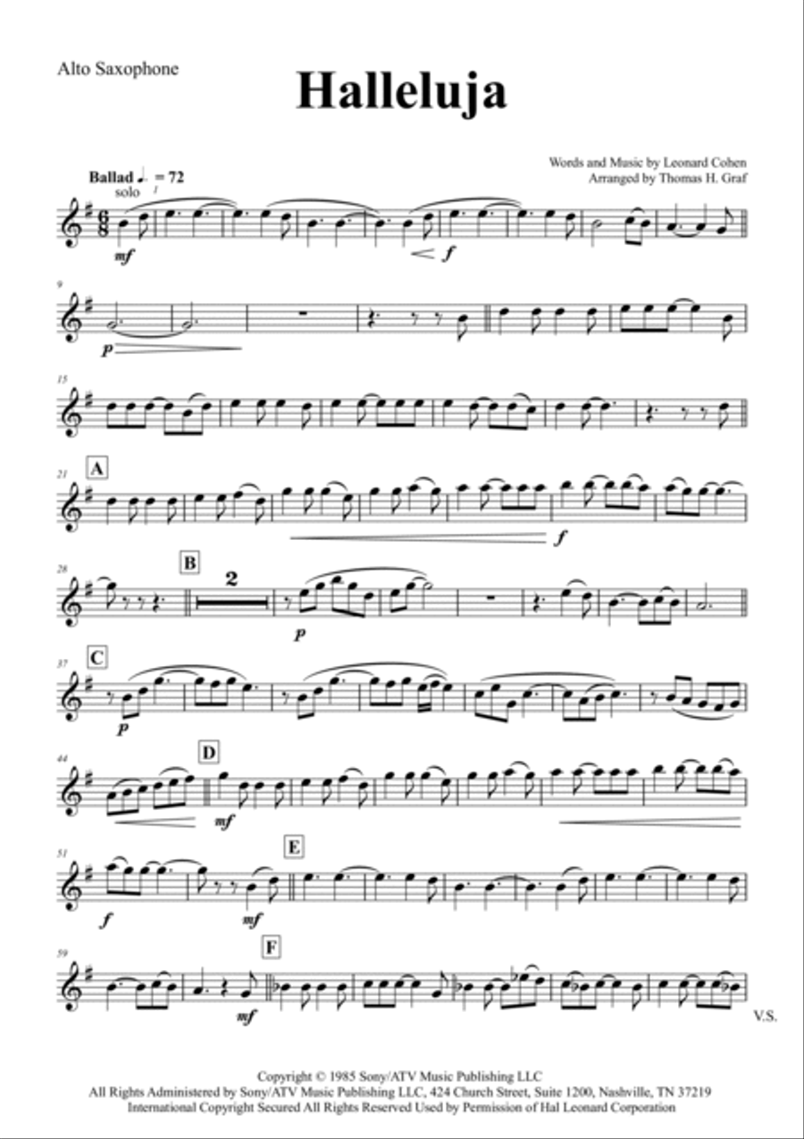 Hallelujah Alto Saxophone scores gallery preview page 5