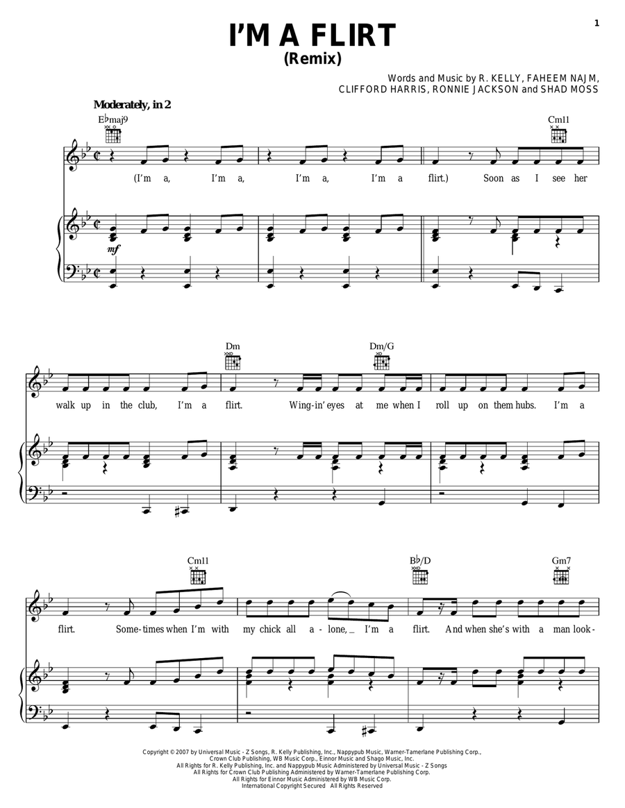 I'm A Flirt Remix Piano, Vocal, Guitar scores gallery preview page 1