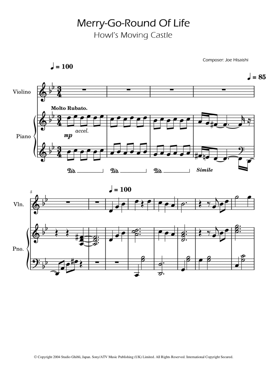 Merry-go-round Of Life Violin Solo scores gallery preview page 1