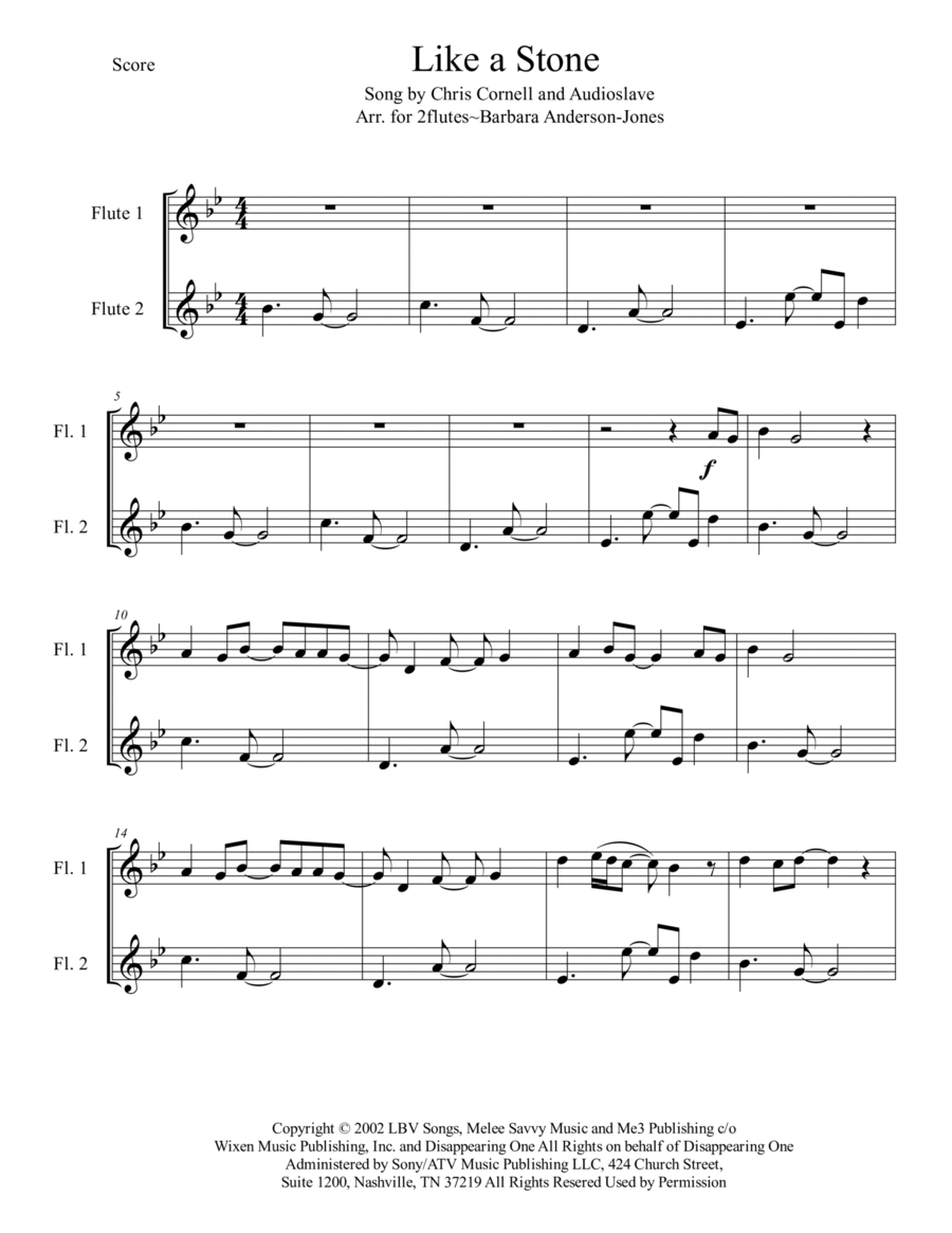 Like A Stone Flute Duet scores gallery preview page 1