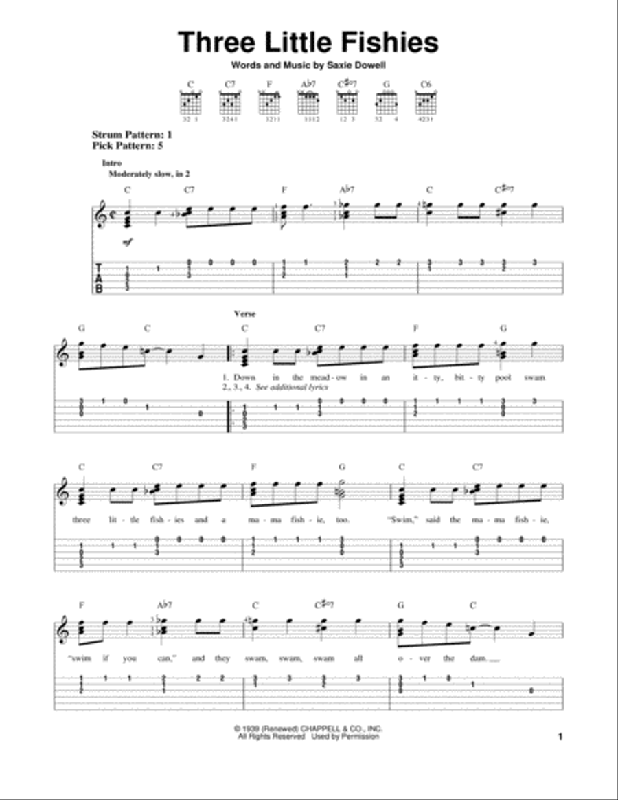 Three Little Fishies Guitar Tablature scores gallery preview page 1