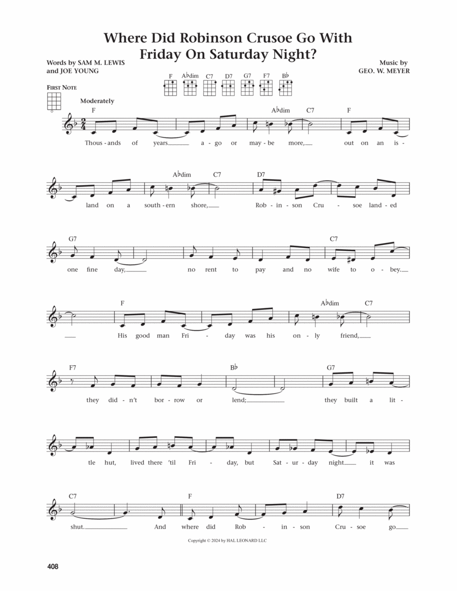 Where Did Robinson Crusoe Go With Friday On Saturday Night (from The Daily Ukulele, arr. Jim Beloff) Ukulele scores gallery preview page 1