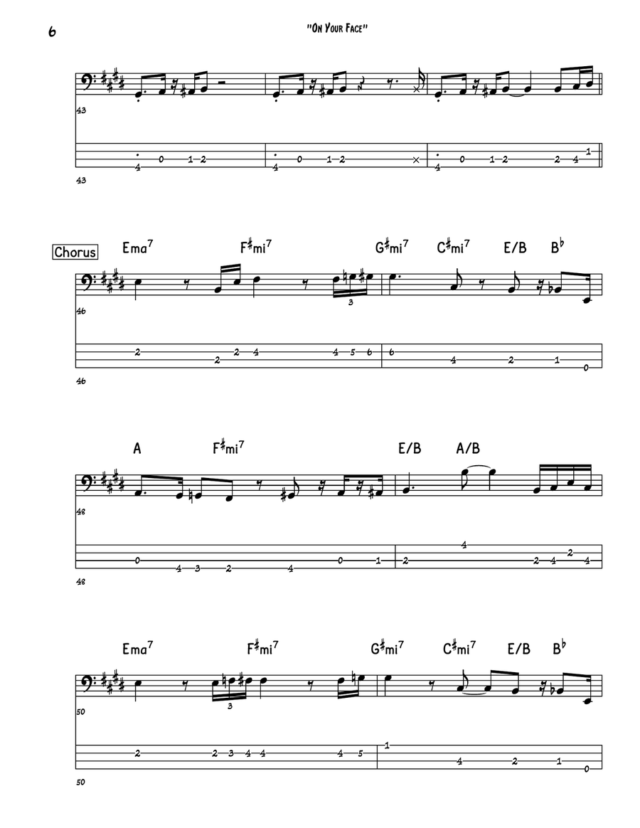 On Your Face On Your Face Bass Guitar Tablature scores gallery preview page 6
