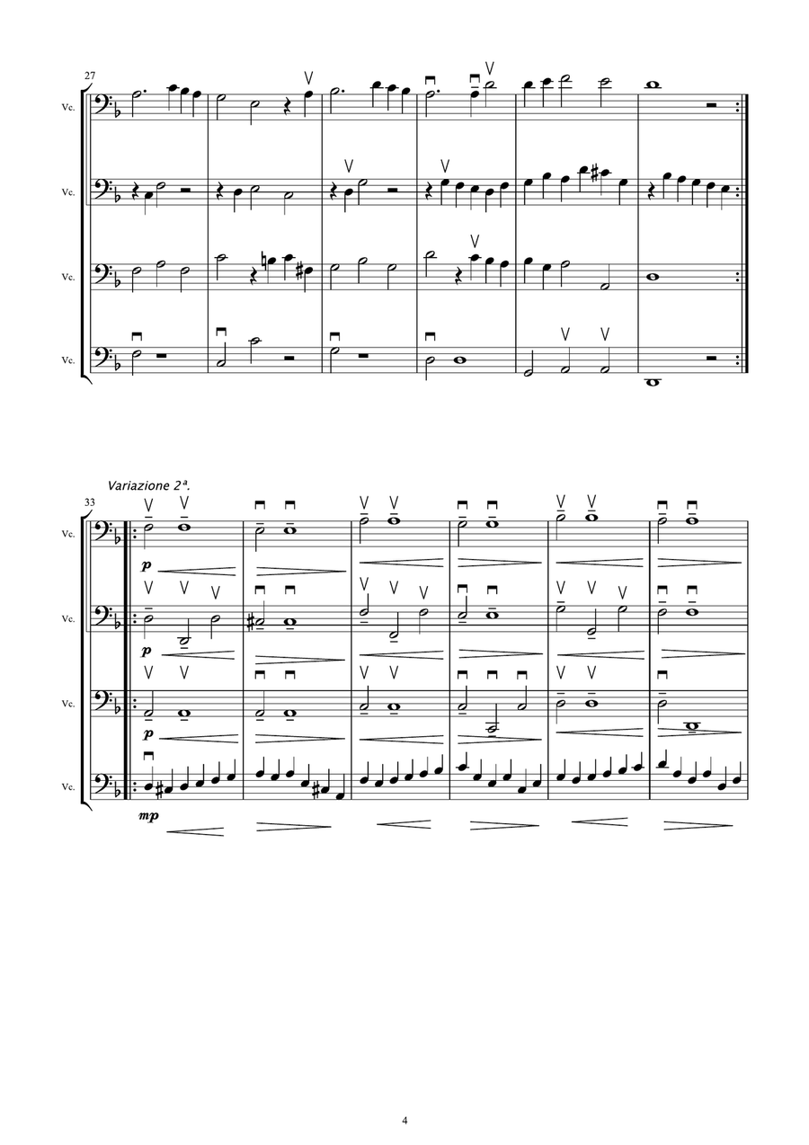 Haendel Sarabanda for cello quartet String Quartet scores gallery preview page 3