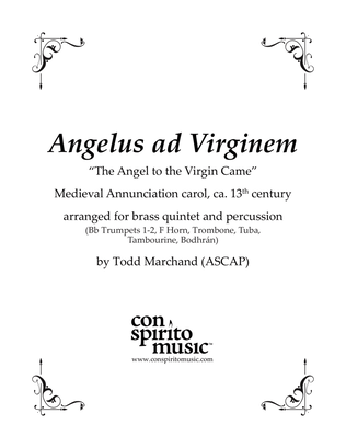 Book cover for Angelus ad Virginem (Medieval Annunciation carol) - brass quintet
