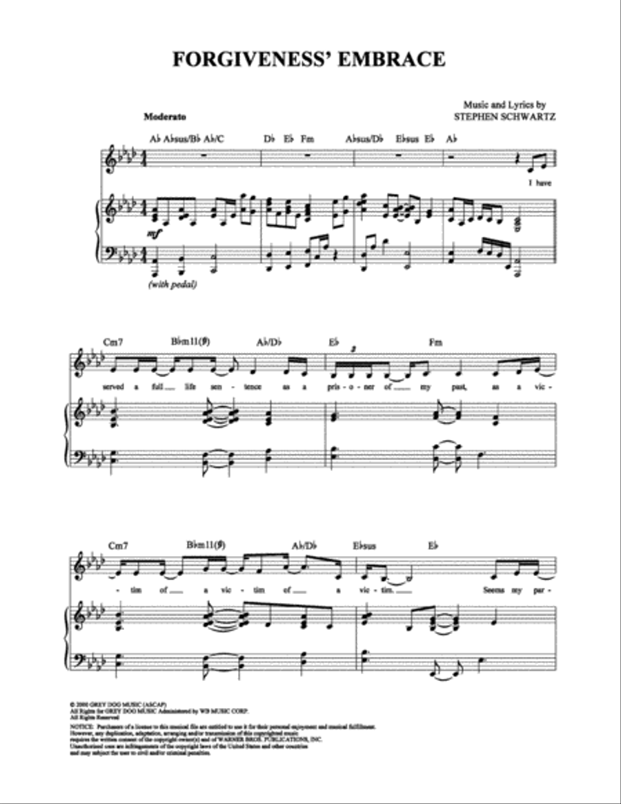 Forgiveness' Embrace Forgiveness' Embrace Piano, Vocal, Guitar scores gallery preview page 1