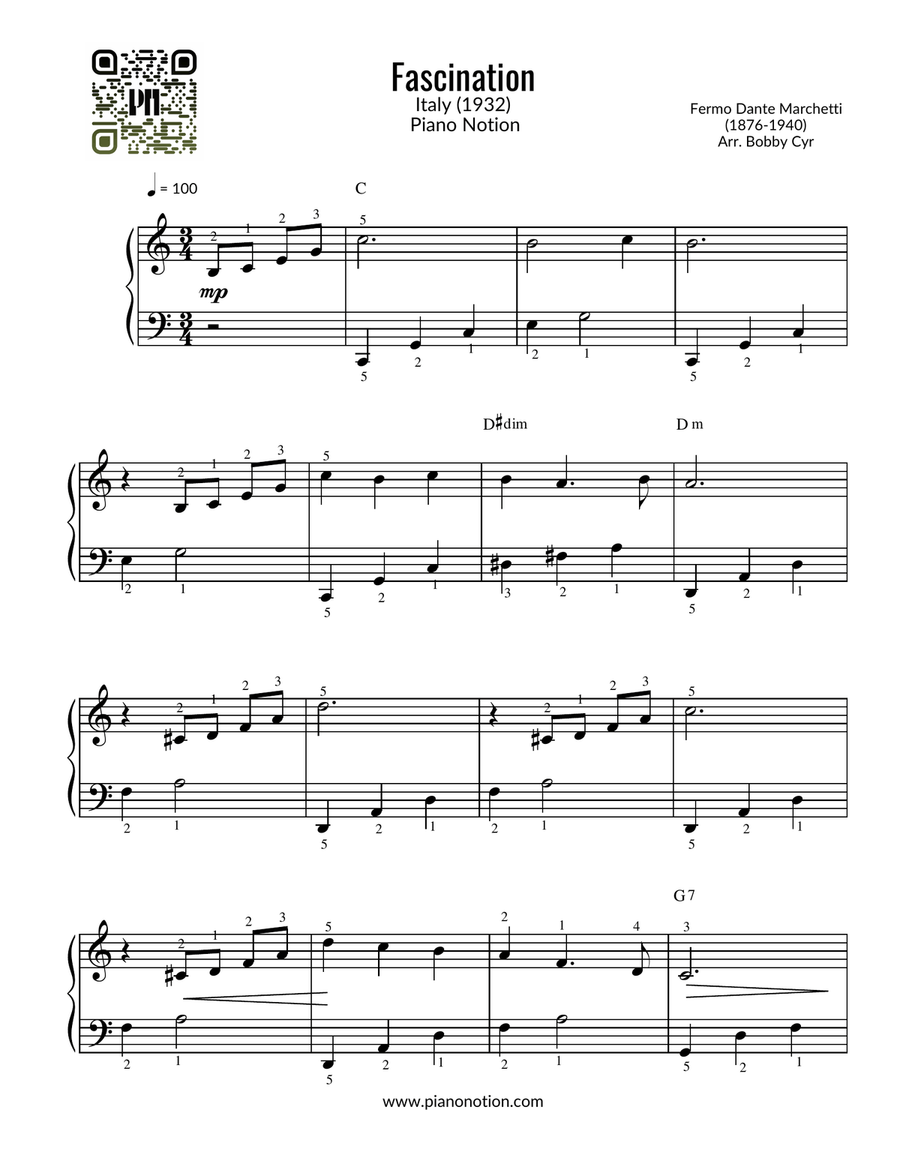 Fascination - Fermo Dante Marchetti (Piano Solo) Easy Piano scores gallery preview page 1