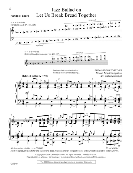 Jazz Ballad on Let Us Break Bread Together - Handbell Score image number null