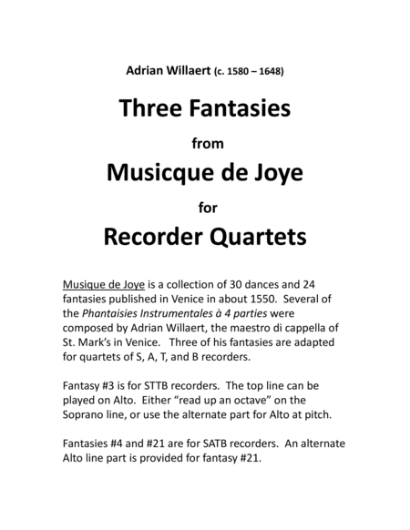 Three Renaissance Fantasies for Recorder Quartets image number null