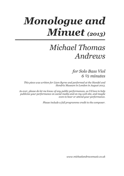 Monologue and Minuet (for Bass Viol / Viola da Gamba)