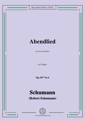Book cover for Schumann-Abendlied,Op.107 No.6,in C Major,for Voice&Piano