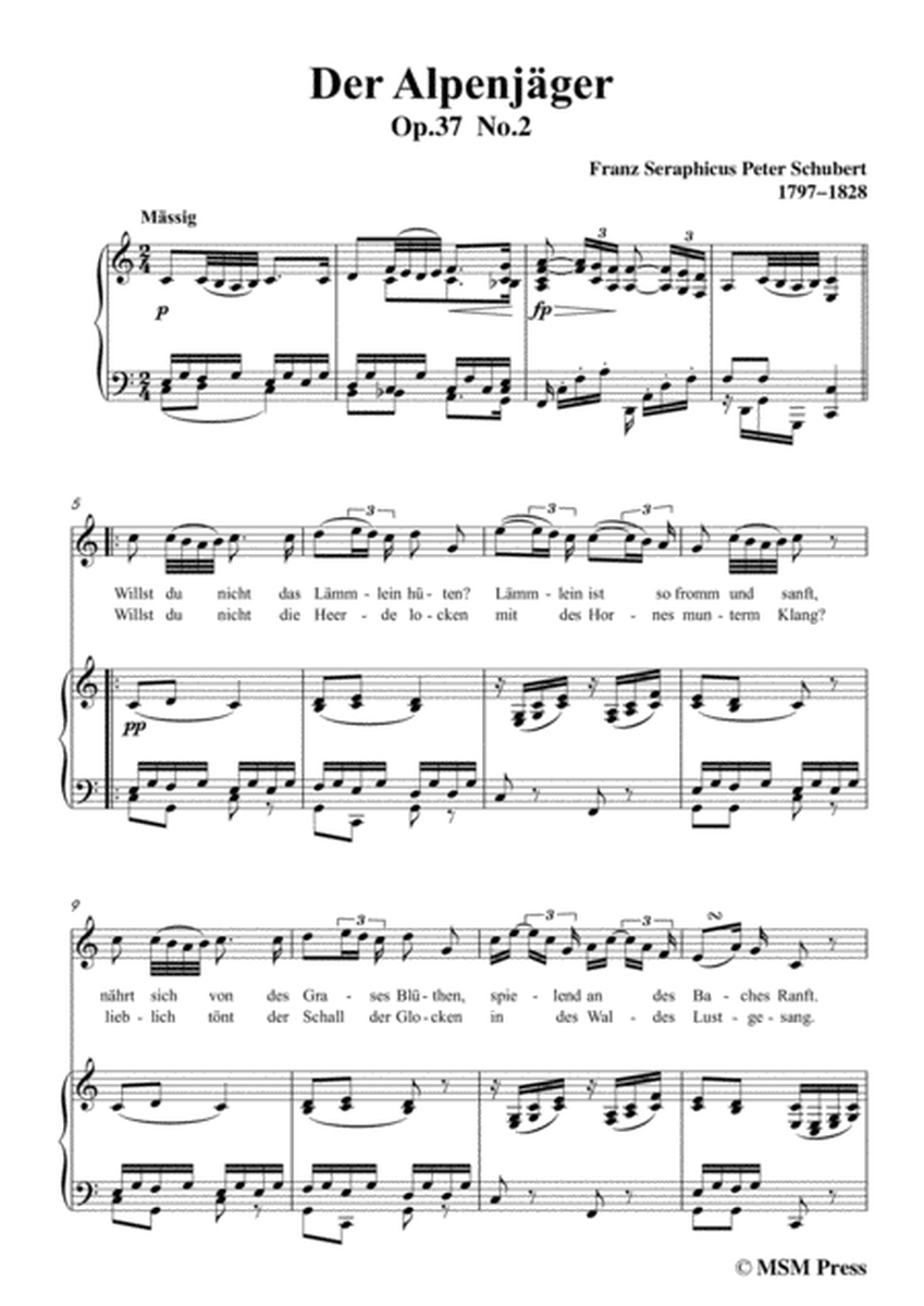 Schubert-Der Alpenjäger,Op.37 No.2,in C Major,for Voice&Piano image number null