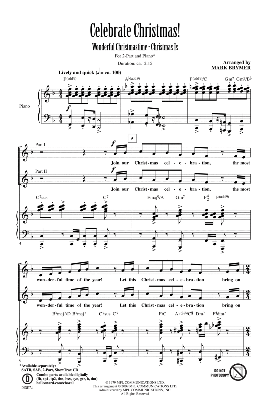 Celebrate Christmas! (Medley) 2-Part scores gallery preview page 1