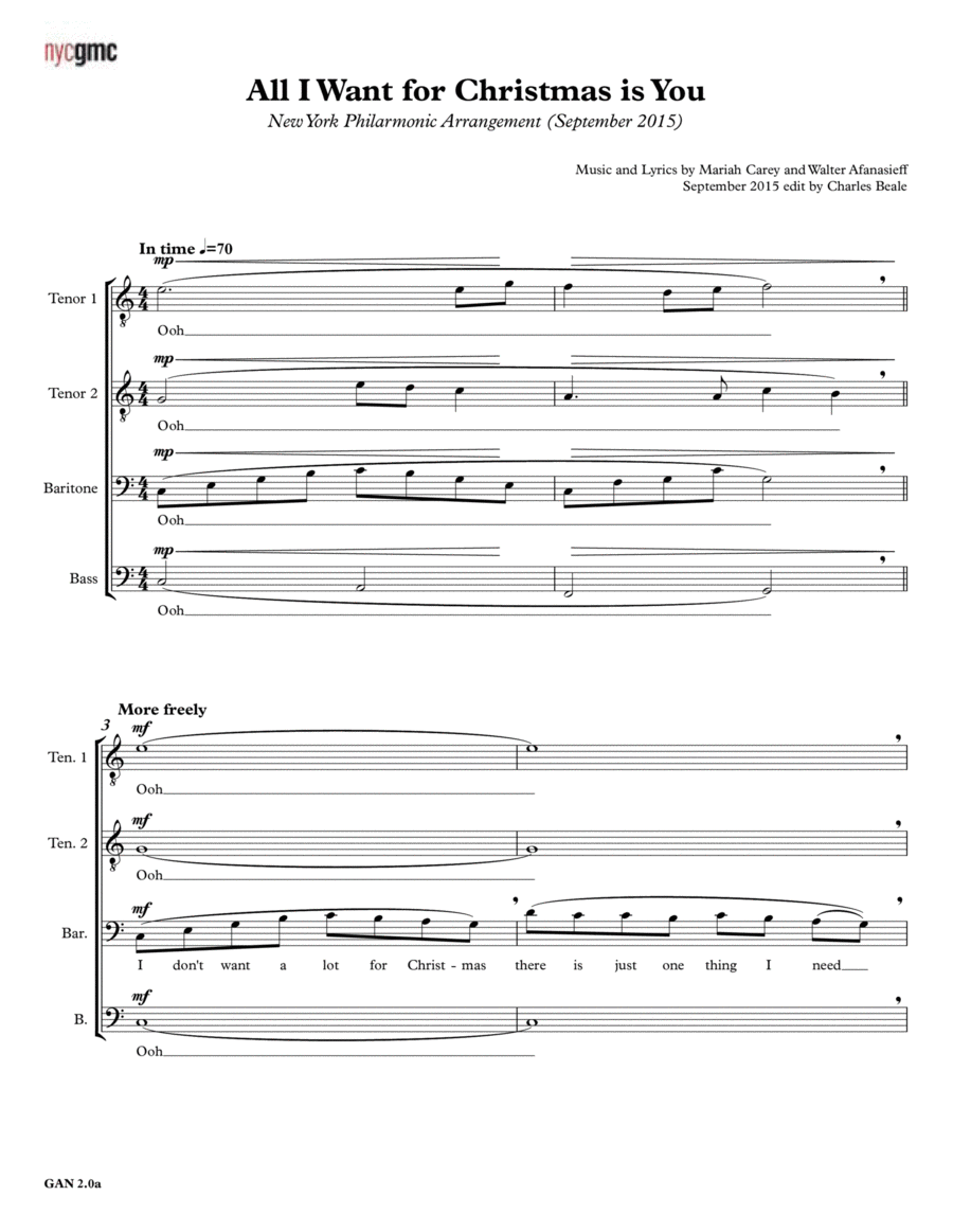 All I Want For Christmas Is You TTBB scores gallery preview page 1