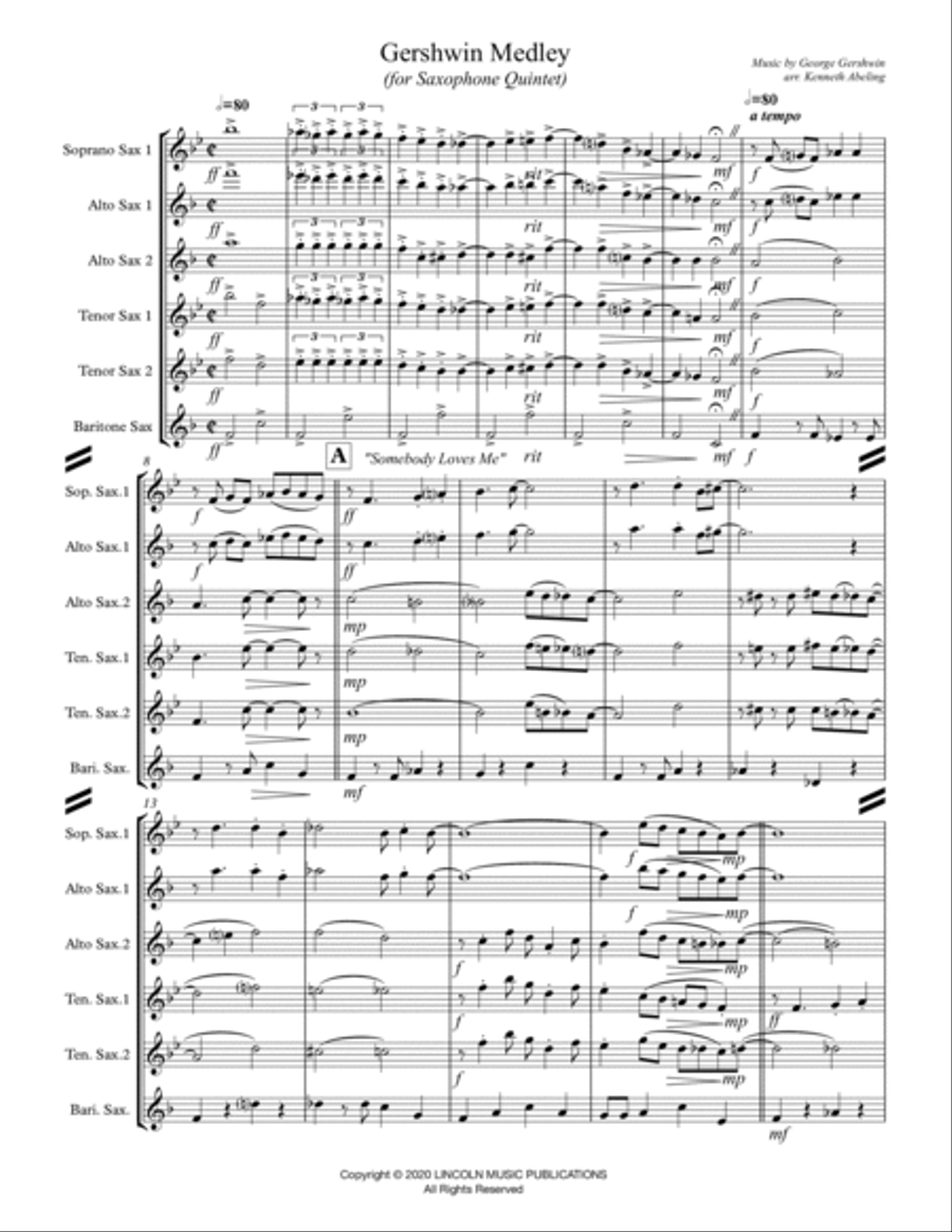 Gershwin Medley (for Saxophone Quintet SATTB or AATTB) Saxophone Quintet scores gallery preview page 2