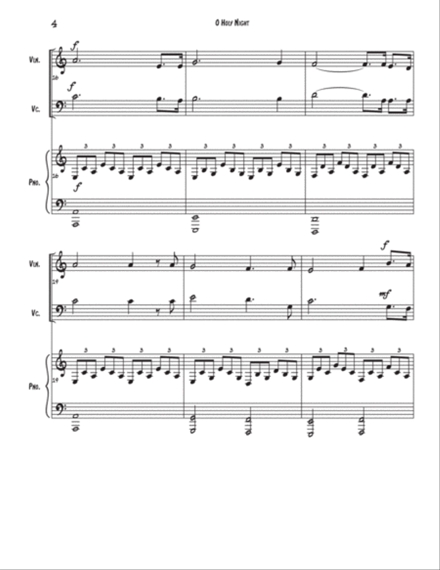 O Holy Night for Trio (Violin, Cello, and Piano) Parts Included, Digital Download Piano Trio scores gallery preview page 4
