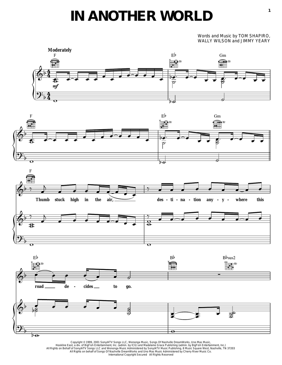 In Another World Piano, Vocal, Guitar scores gallery preview page 1